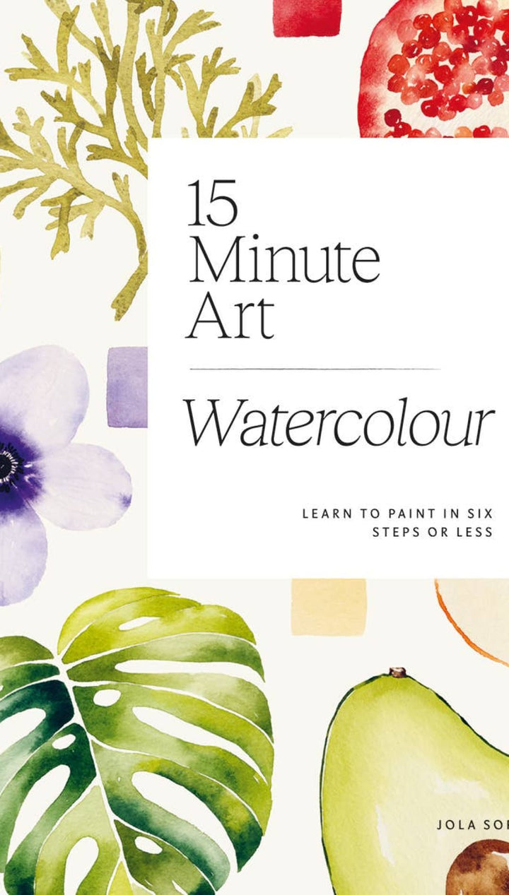 15-minute watercolor art book with vibrant botanical illustrations.