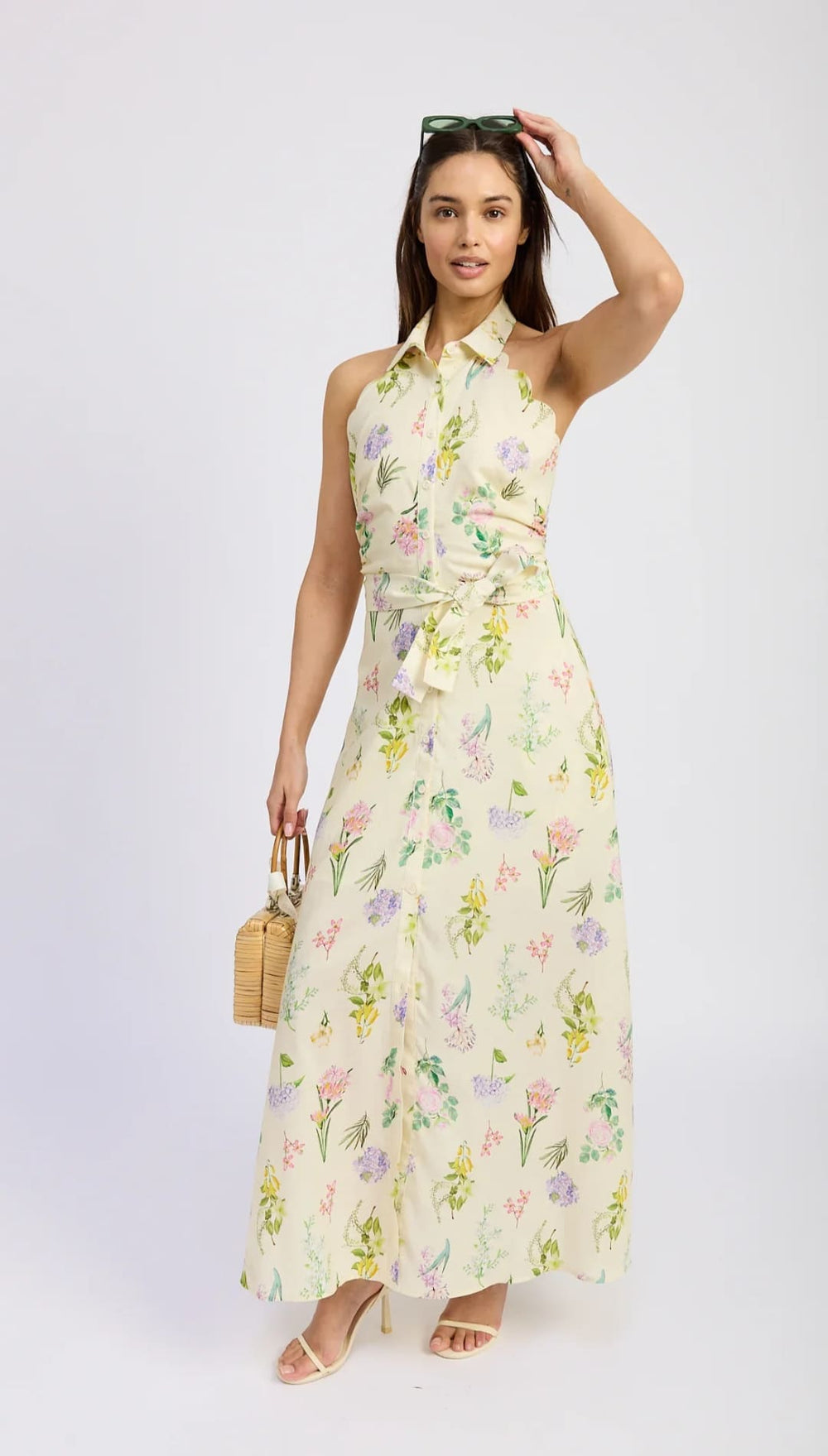 Floral halter maxi dress.