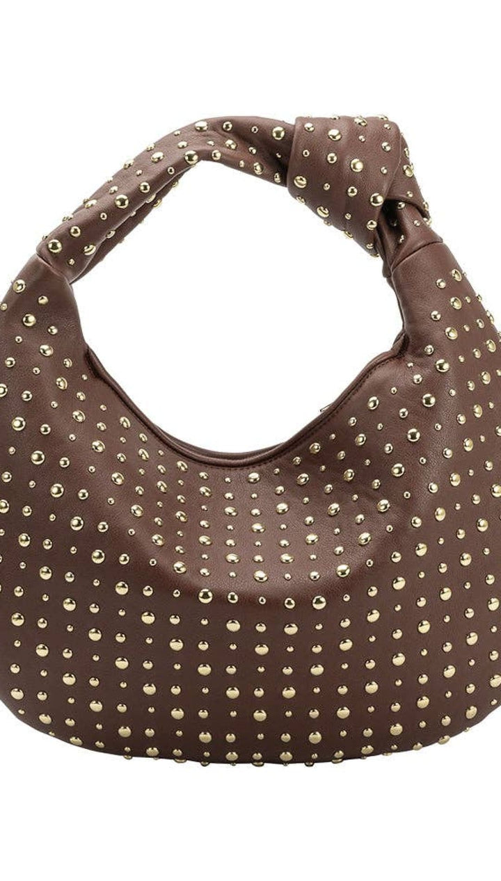 Brigitte Large Studded Chocolate Shoulder Bag