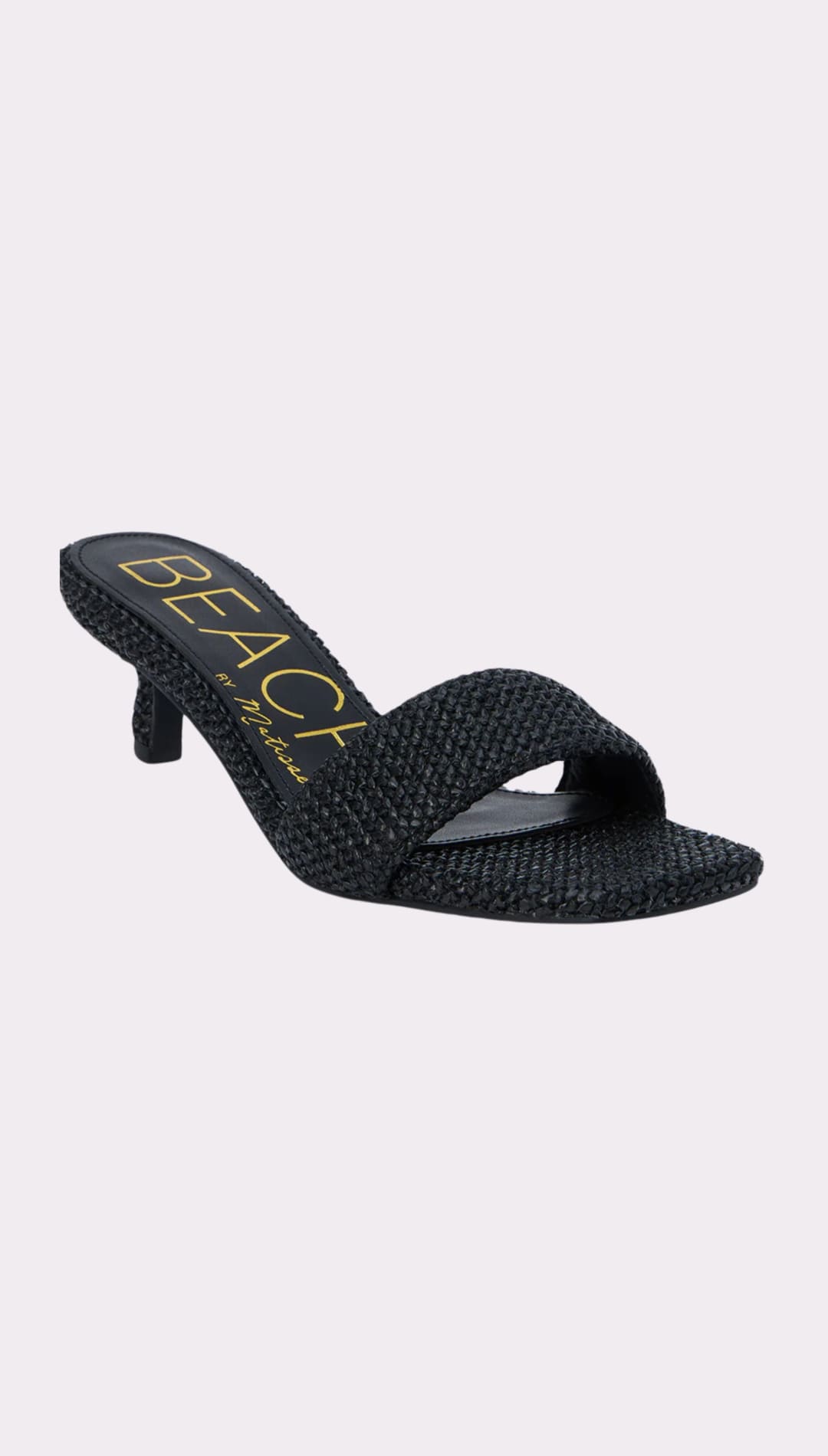 Black woven heeled sandal.