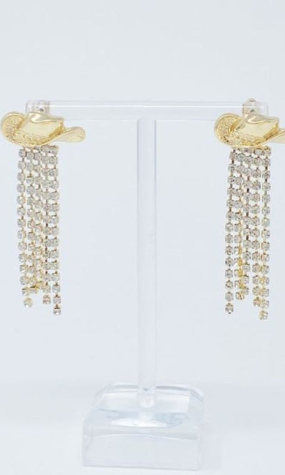 Cowgirl Hat Rhinestone Earrings - Jewelry