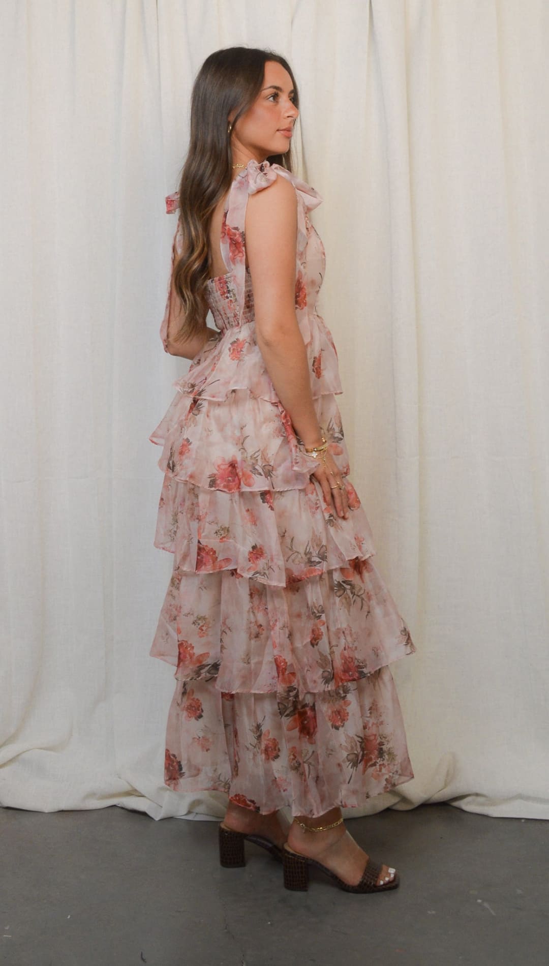 Floral tiered maxi dress.