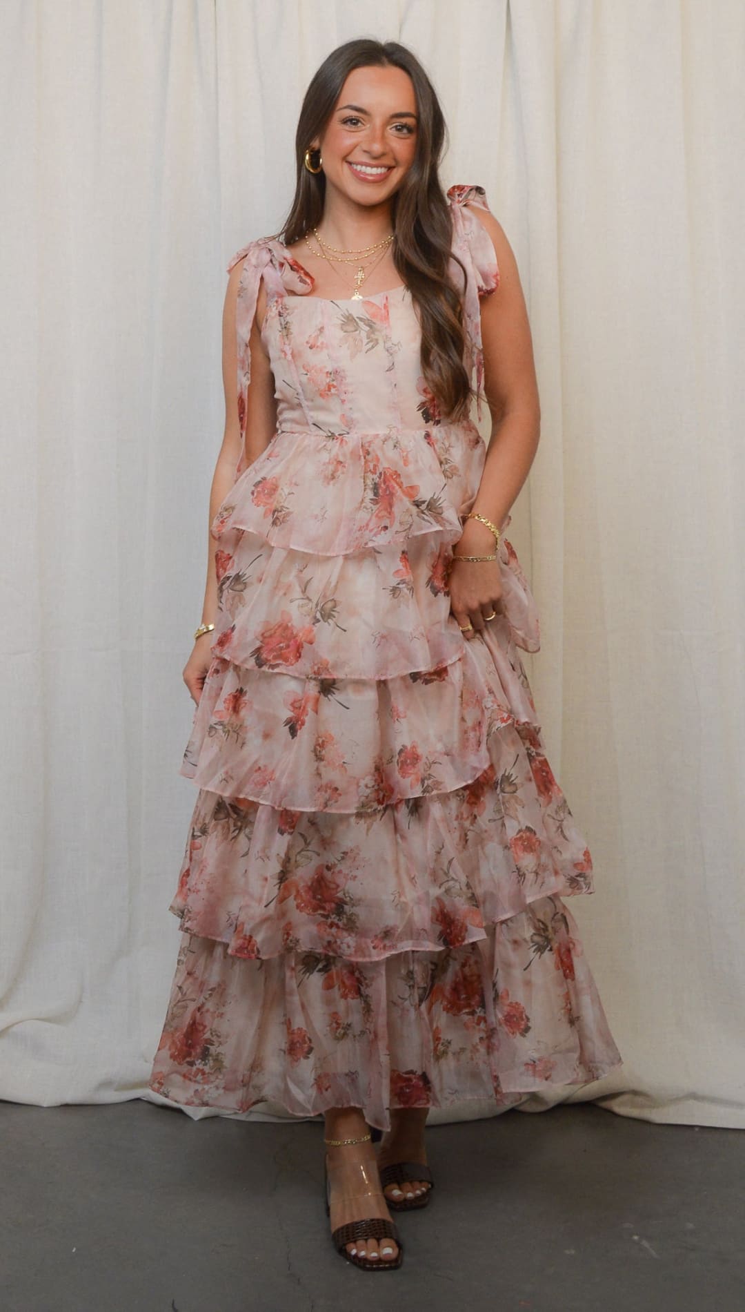 Floral tiered maxi dress.