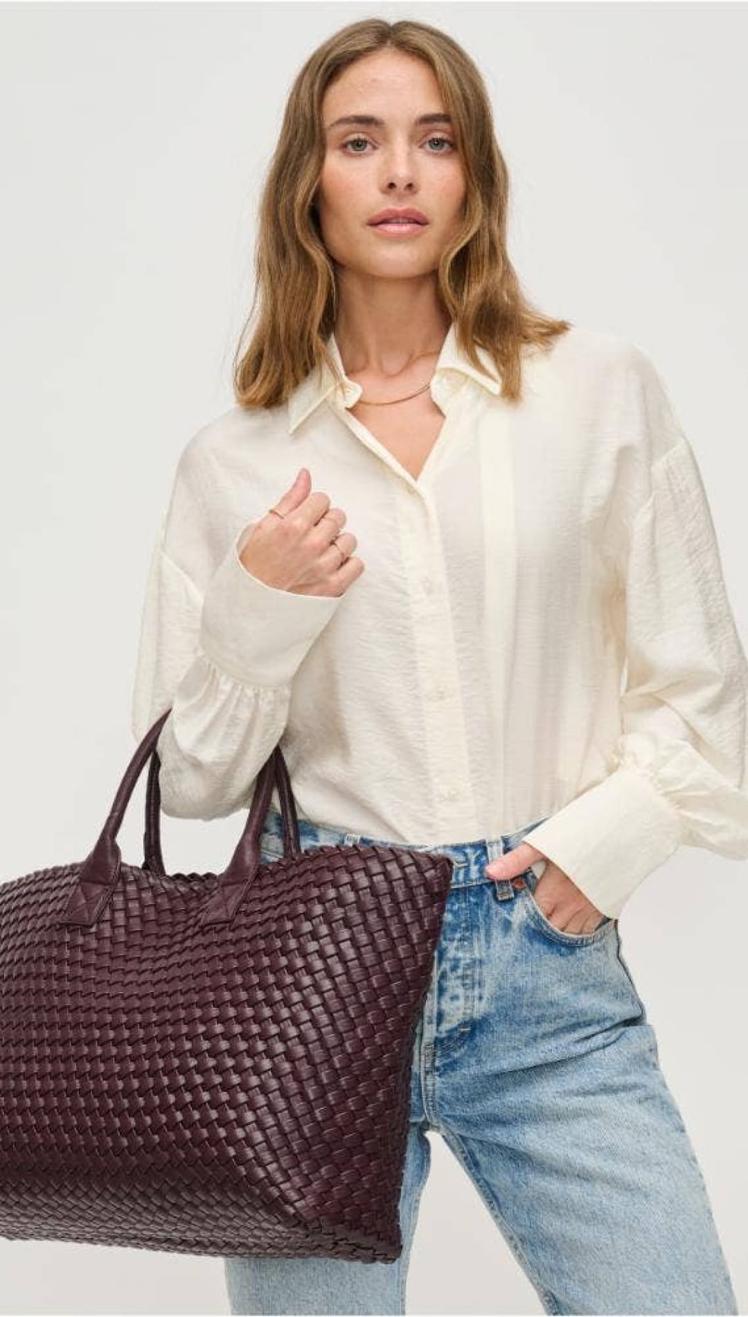 Ithaca Woven Vegan Leather Tote - Espresso - 270 Handbags