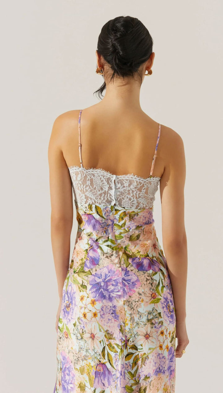 Floral lace-trimmed slip dress.