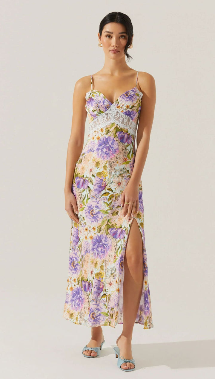 Floral print midi dress.