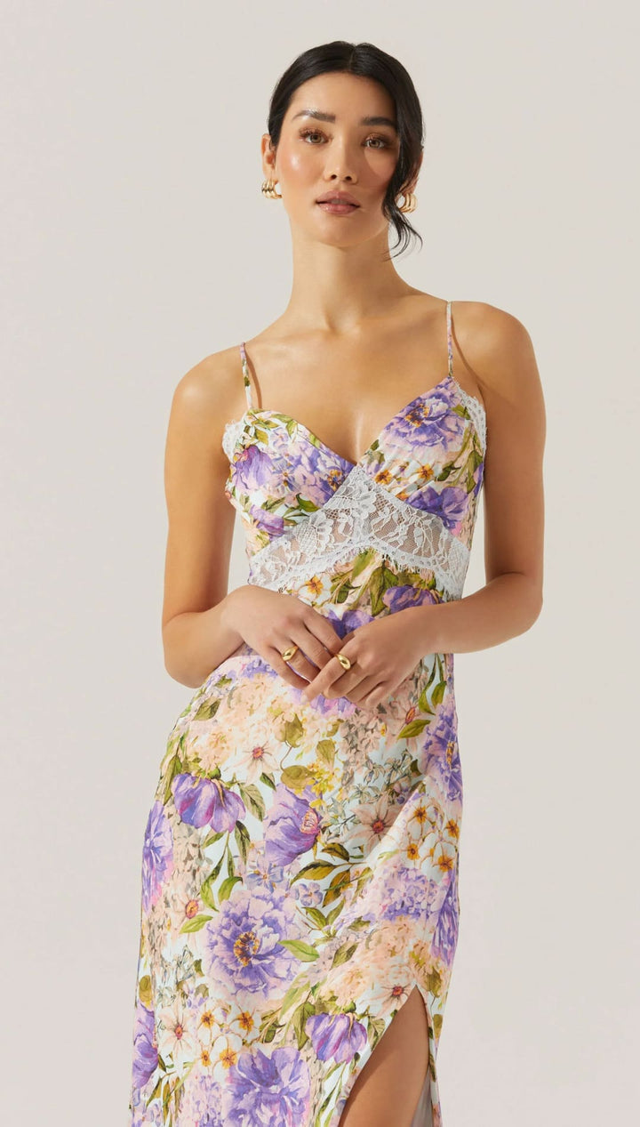 Floral print slip dress.