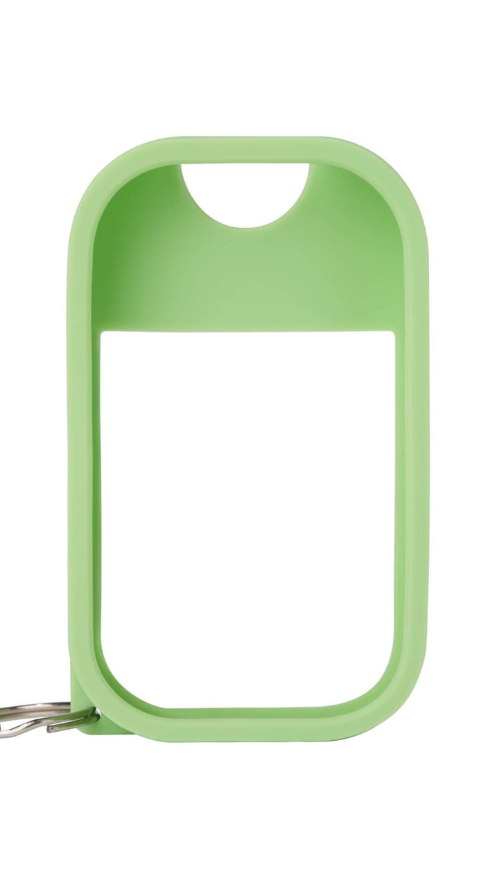 Lime green silicone keychain holder with a hook and loop closure.