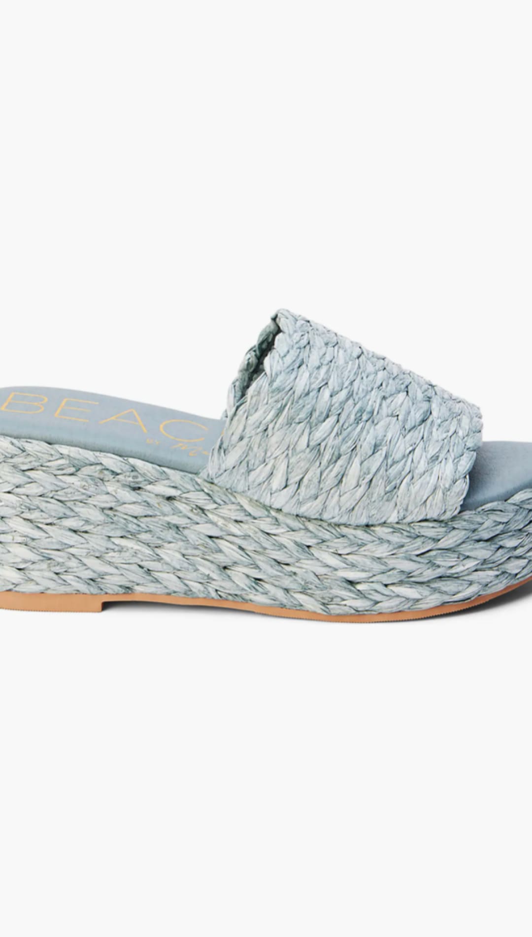 Blue woven platform sandal.