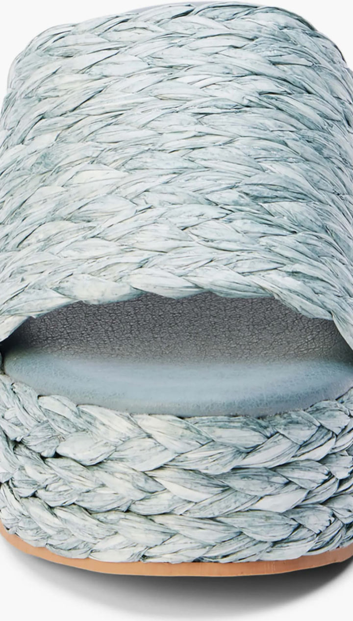 Woven, light blue platform sandal.