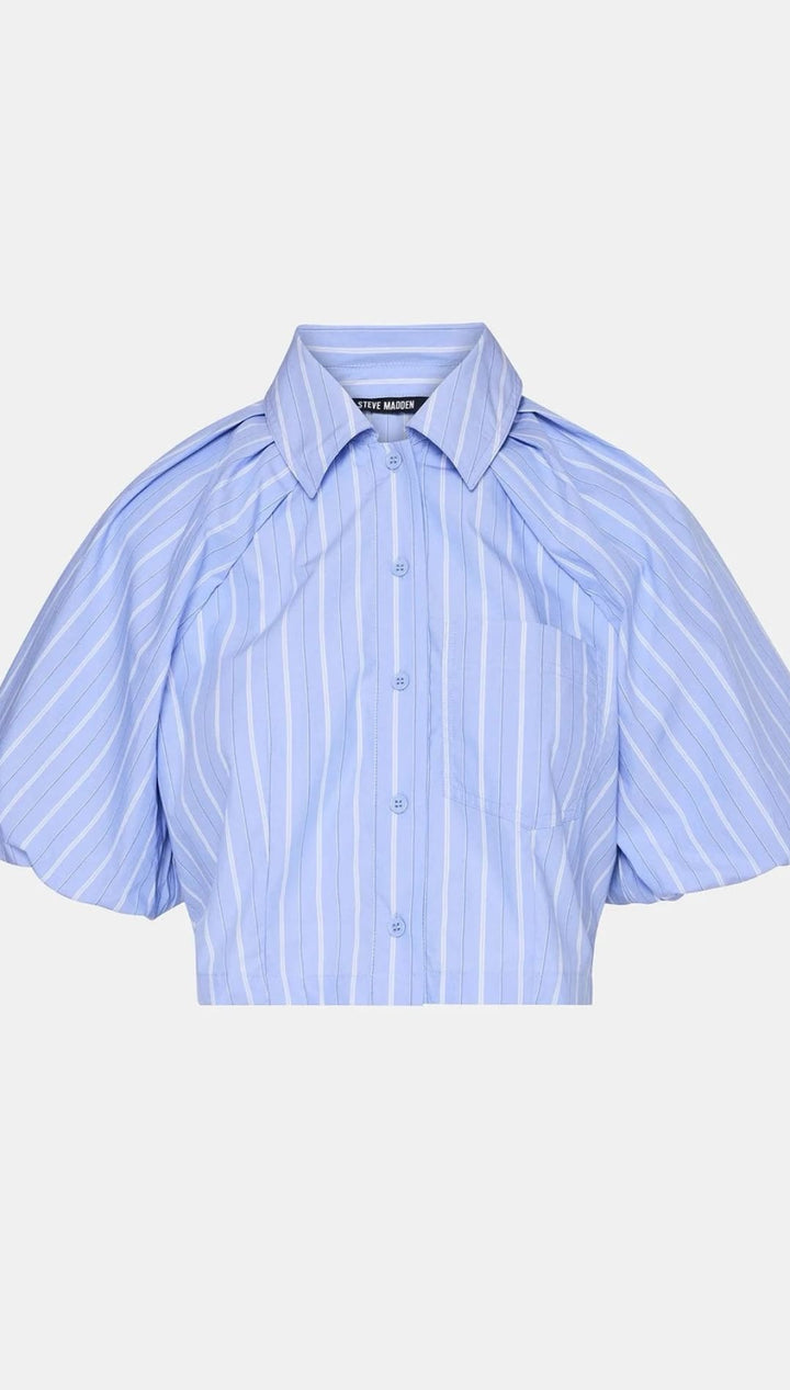 Blue and white striped crop top.