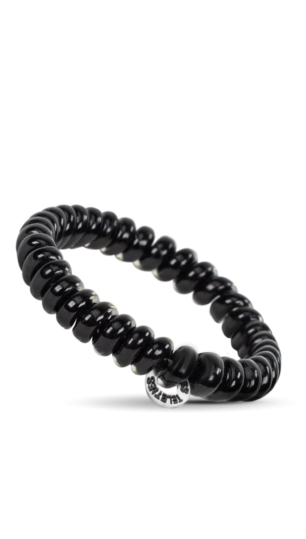 Black beaded bracelet with silver clasp