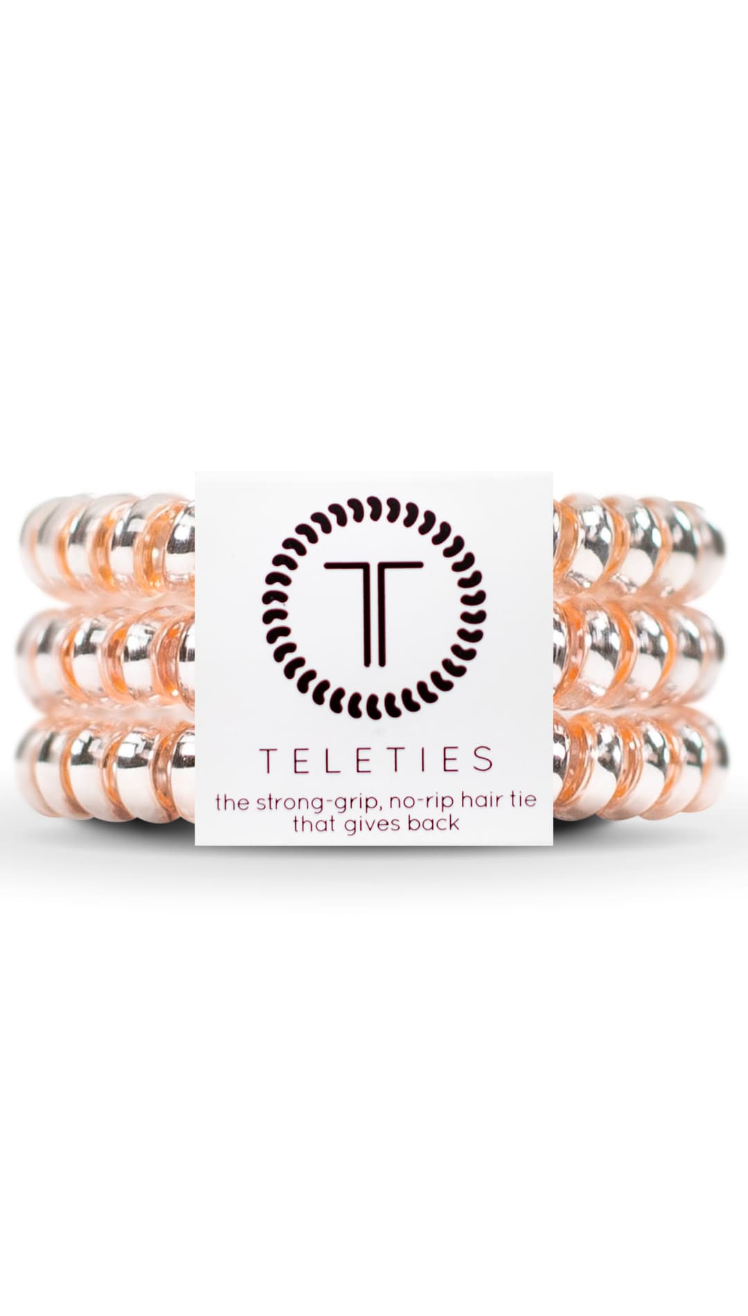 Rose gold and silver beaded hair ties from teleties, strong grip no rip design.
