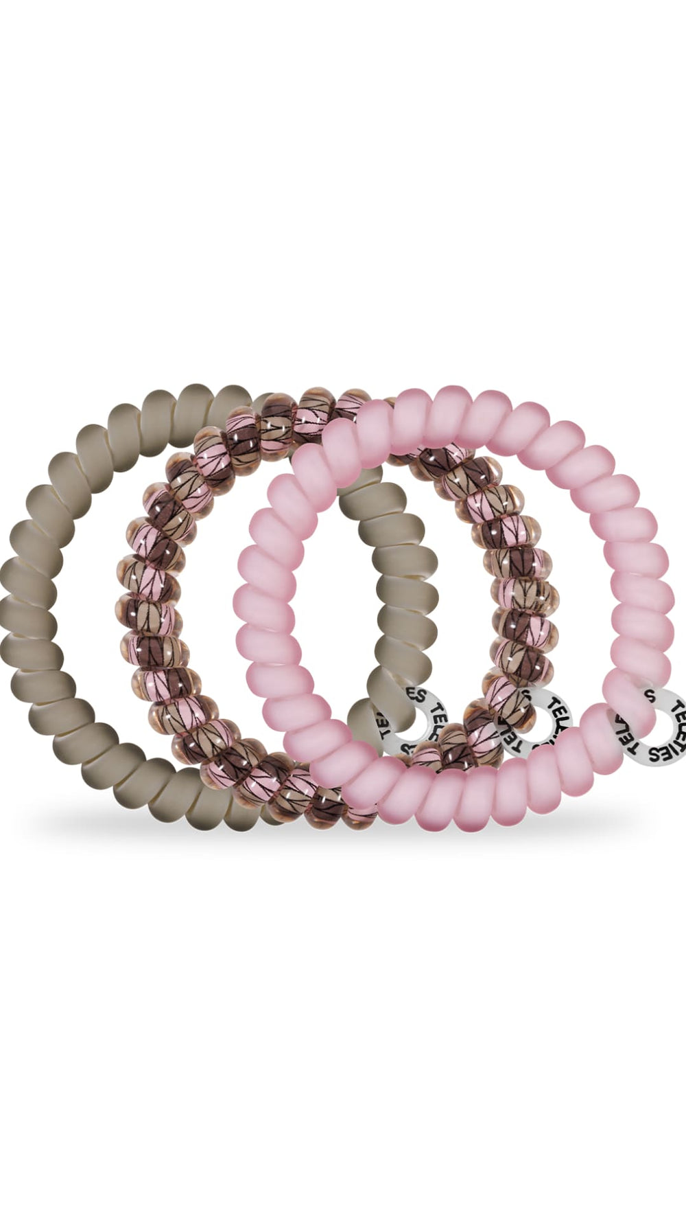 Rose gold and white spiral hair ties set of three.