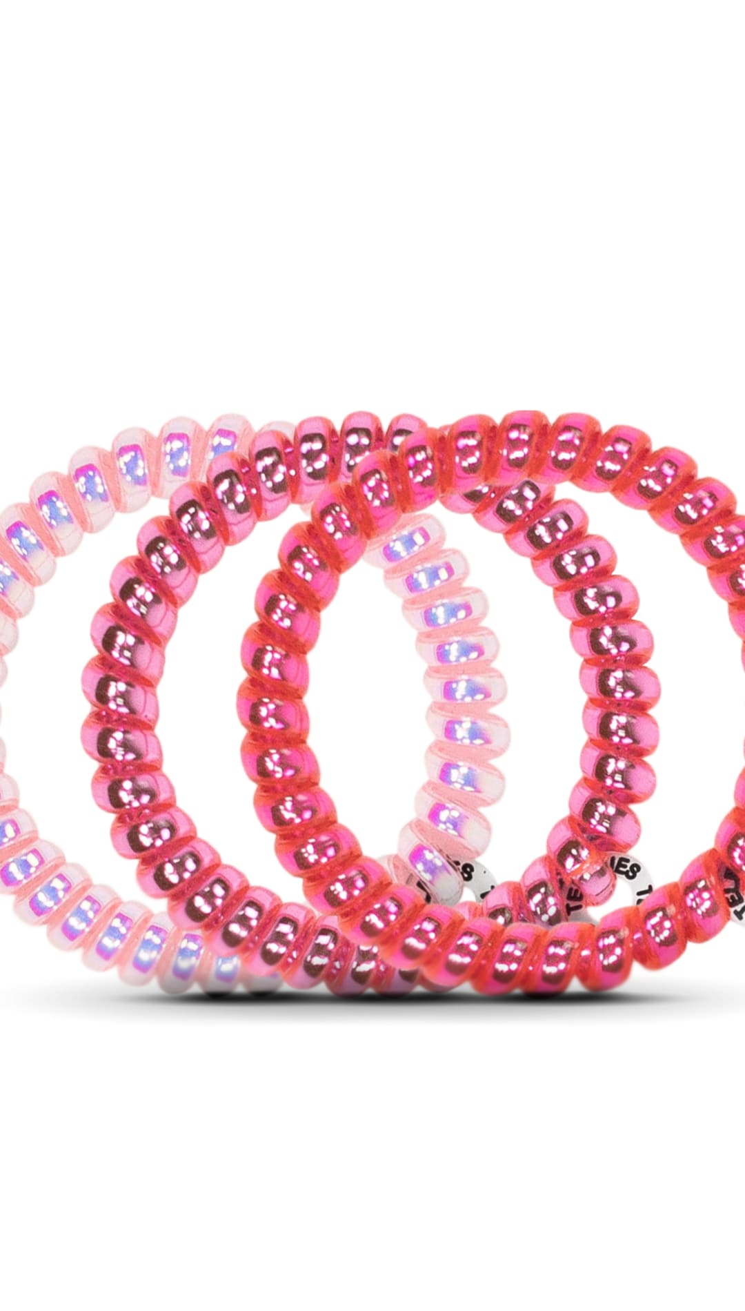 Pink and white beaded bracelet set with rhinestones, likely made of plastic or resin.