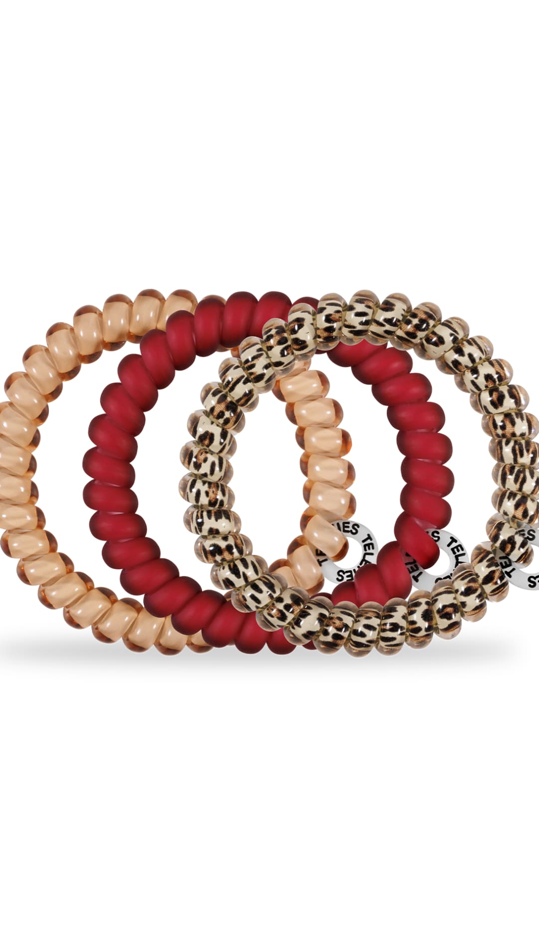 Gold and red beaded bracelet set with leopard print accents.