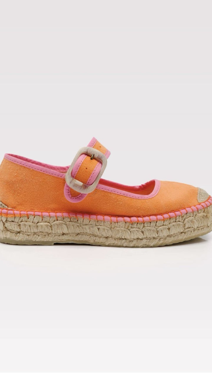Orange Mary Jane espadrille.