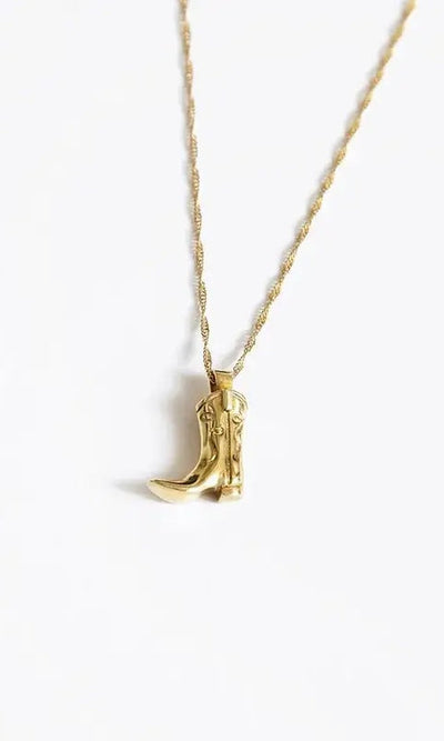 18K Gold Plated Cowboy Boot Gold Necklace Pendant - JEWL