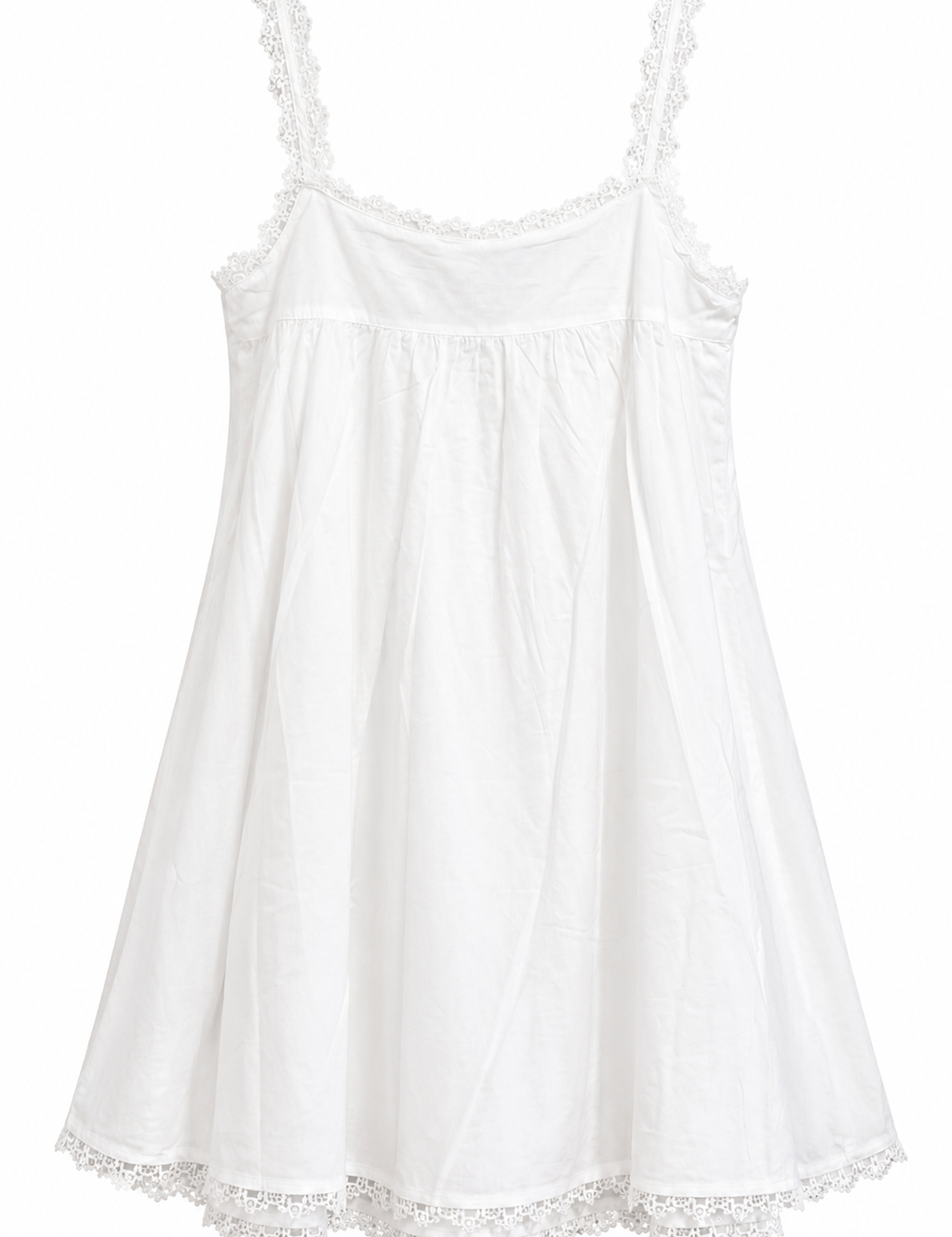 White lace-trimmed dress on a white background