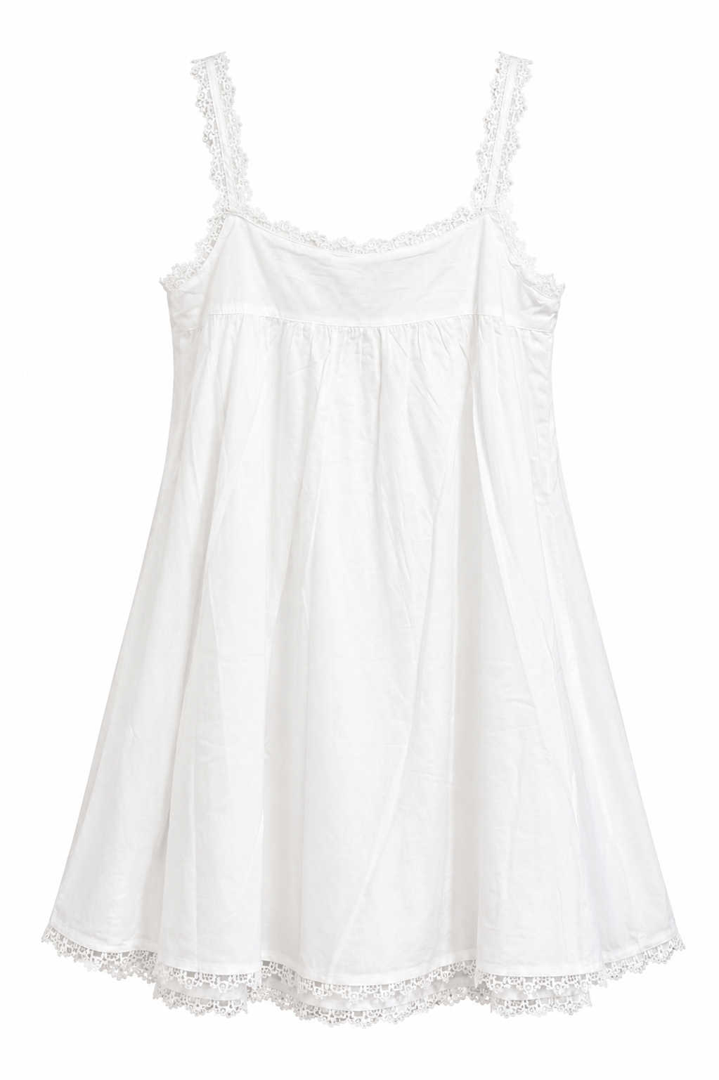 White lace-trimmed dress on a white background
