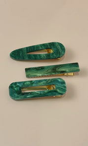 Acrylic Hair Clip Trio Set - Emerald - ACC