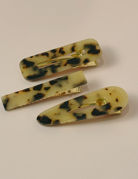 Acrylic Hair Clip Trio Set - Light Brown - ACC