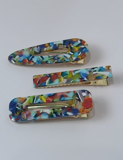 Acrylic Hair Clip Trio Set - Multi - ACC