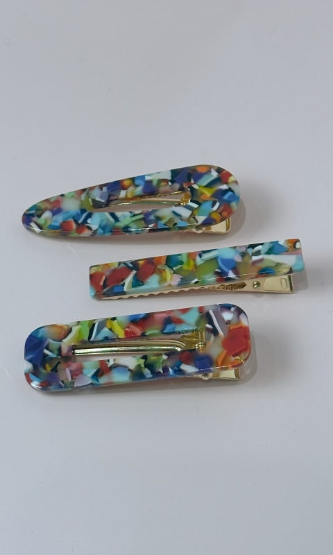 Acrylic Hair Clip Trio Set - Multi - ACC