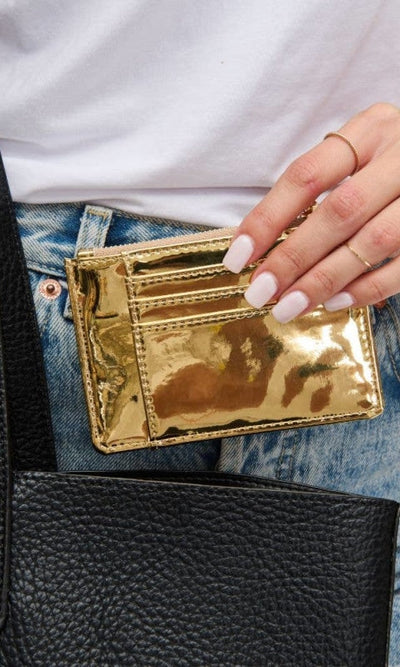 Afina Mirror Metallic Card Holder Wallet: Gold - Gold - ACC