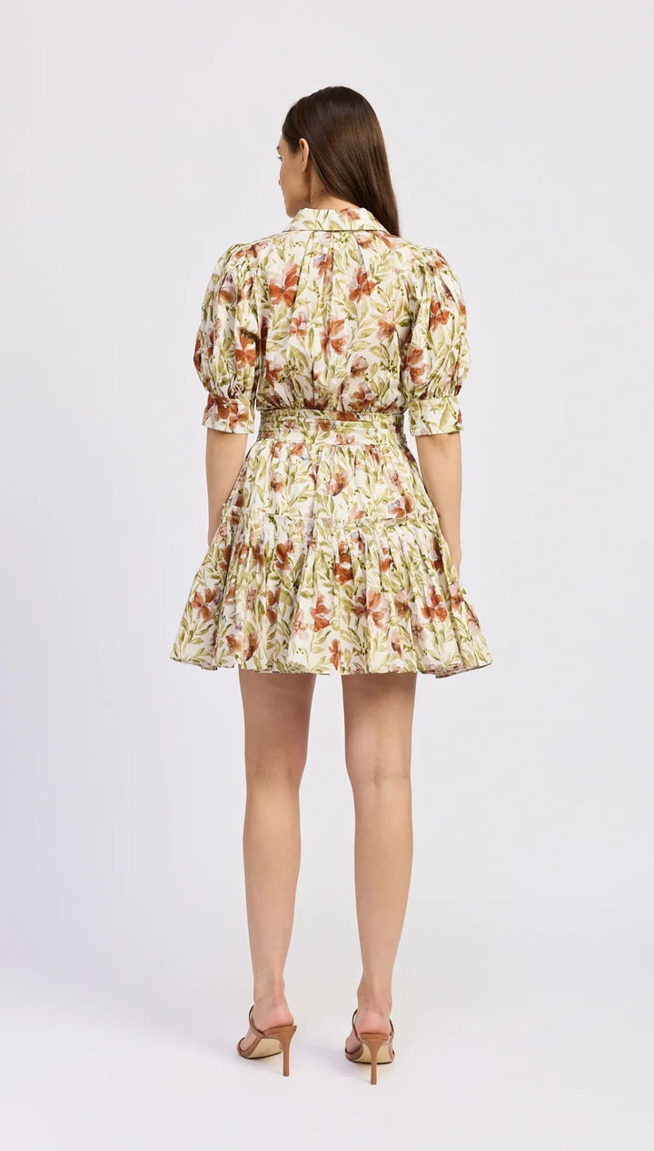 Floral print mini dress.