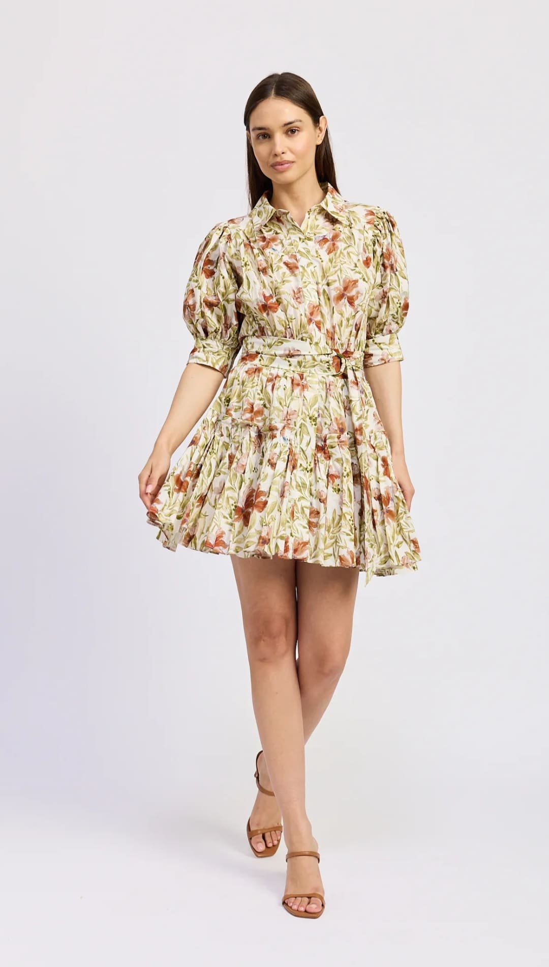 Floral print mini dress.