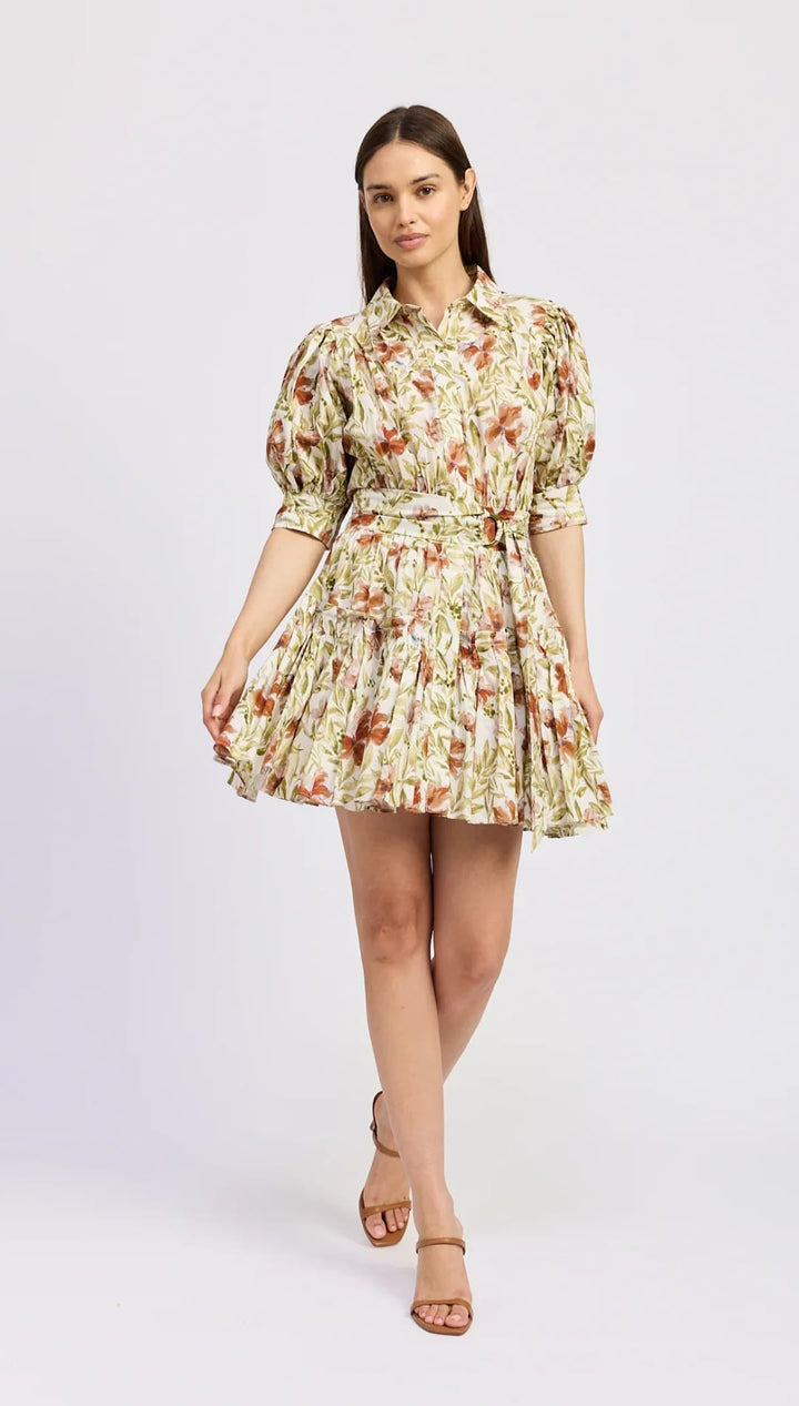 Floral print mini dress.