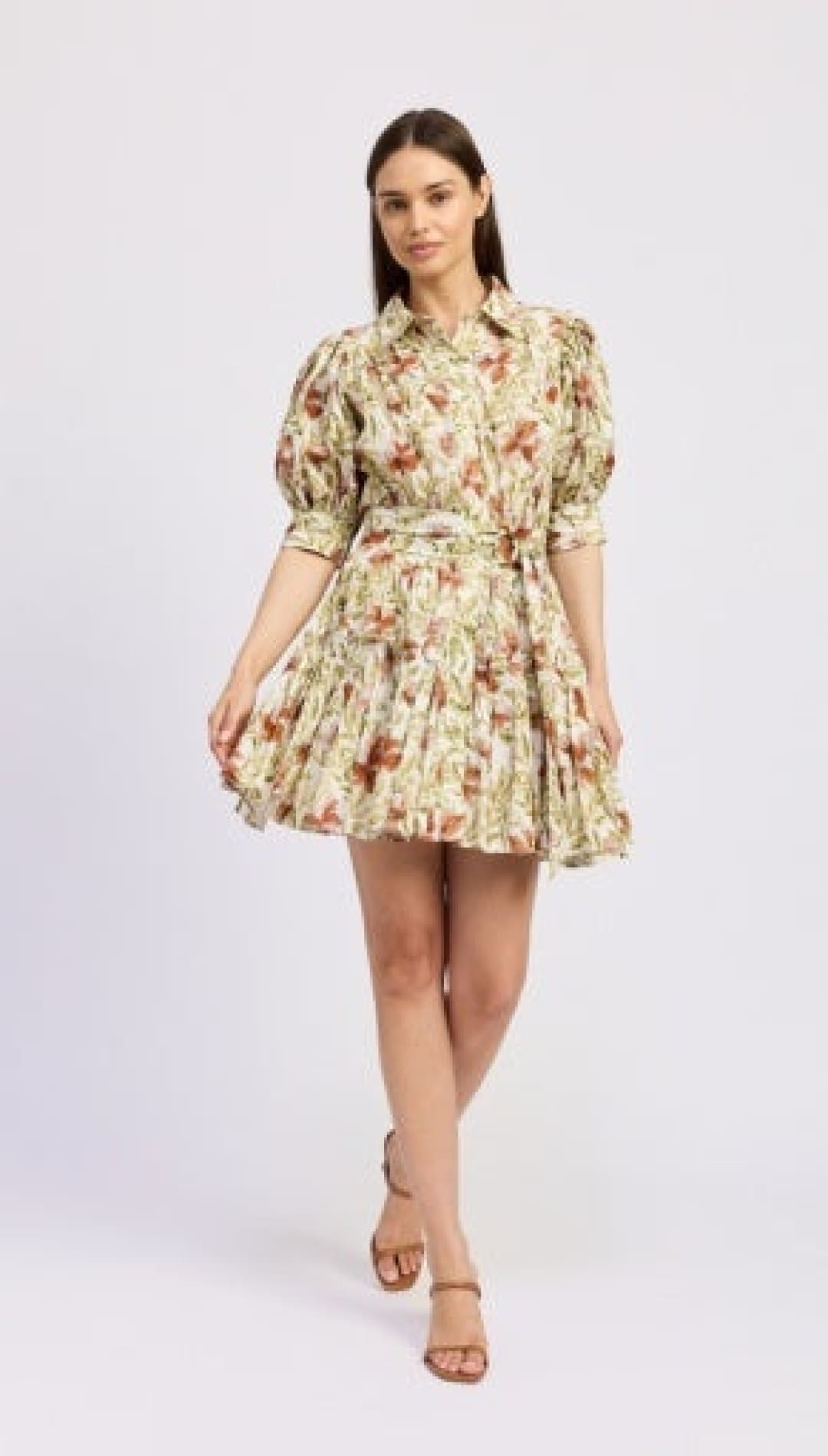 Floral print shirt dress.