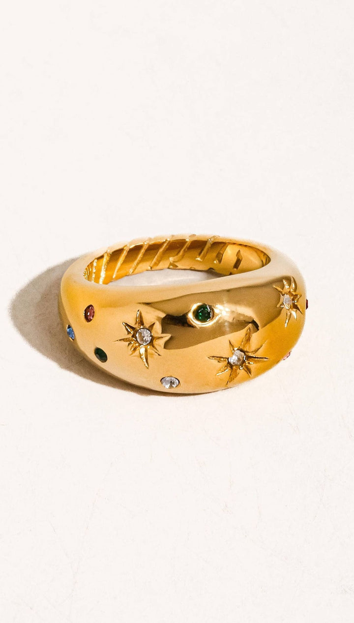 Angela 18K Gold Non-Tarnish Star Dome Ring - Yellow Gold / 7 - 260 Jewelry