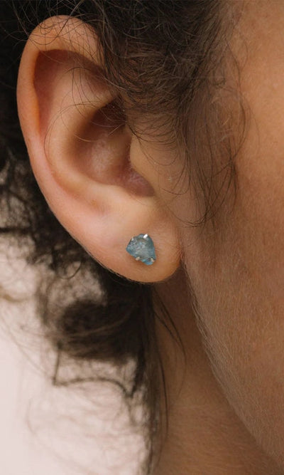 Aquamarine Raw Stone Stud Earrings - Jewelry
