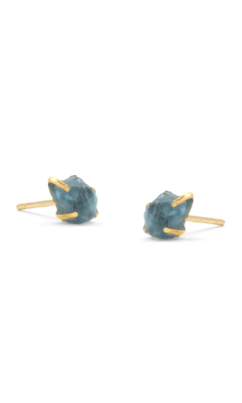 Aquamarine Raw Stone Stud Earrings - Jewelry