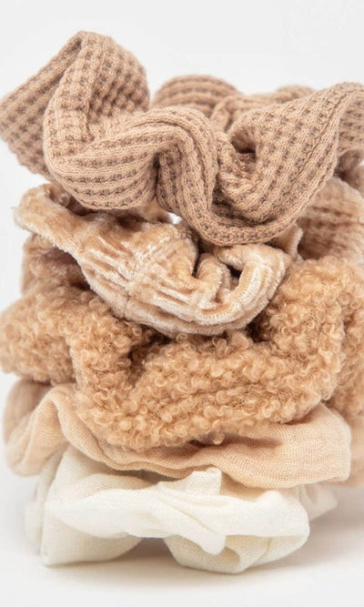 Assorted Textured Scrunchies 5pc - Sand - BEAUTY
