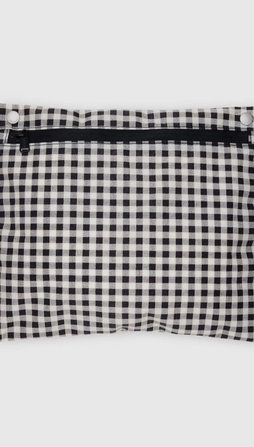Black and white checkered zippered pouch.