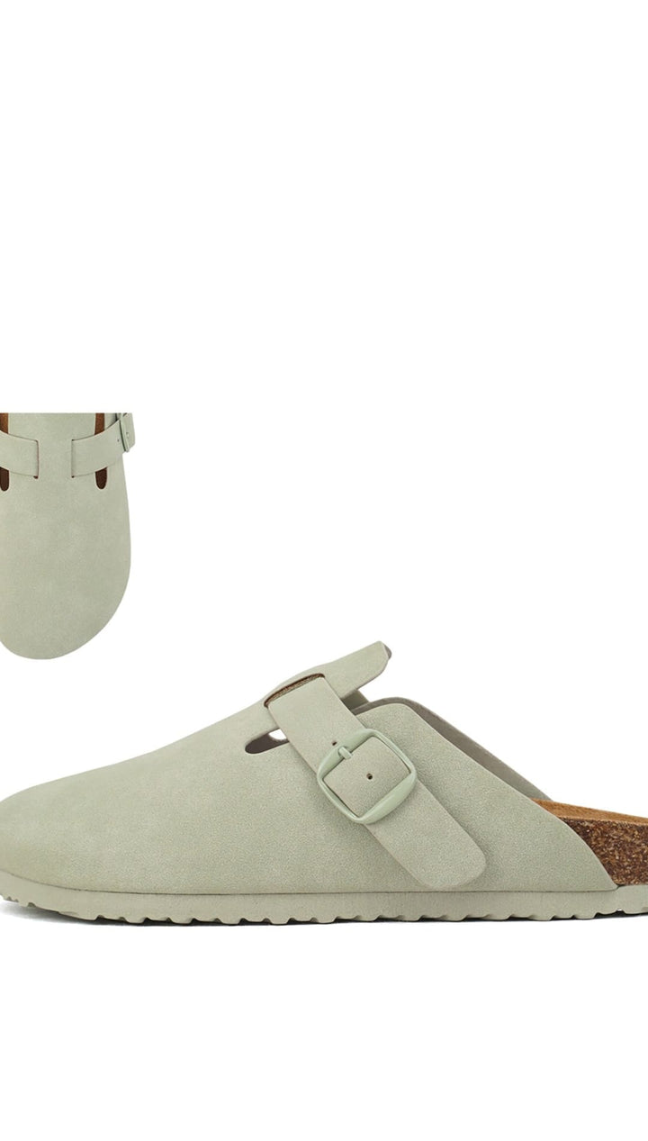 Light green clog-style shoe.