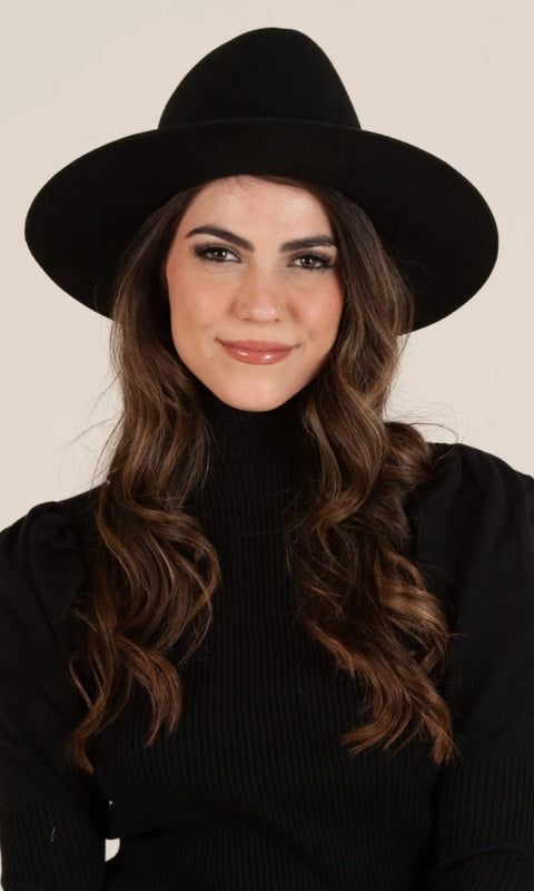 HBL1178-BESSIE WOOL HAT-BLACK - Hats