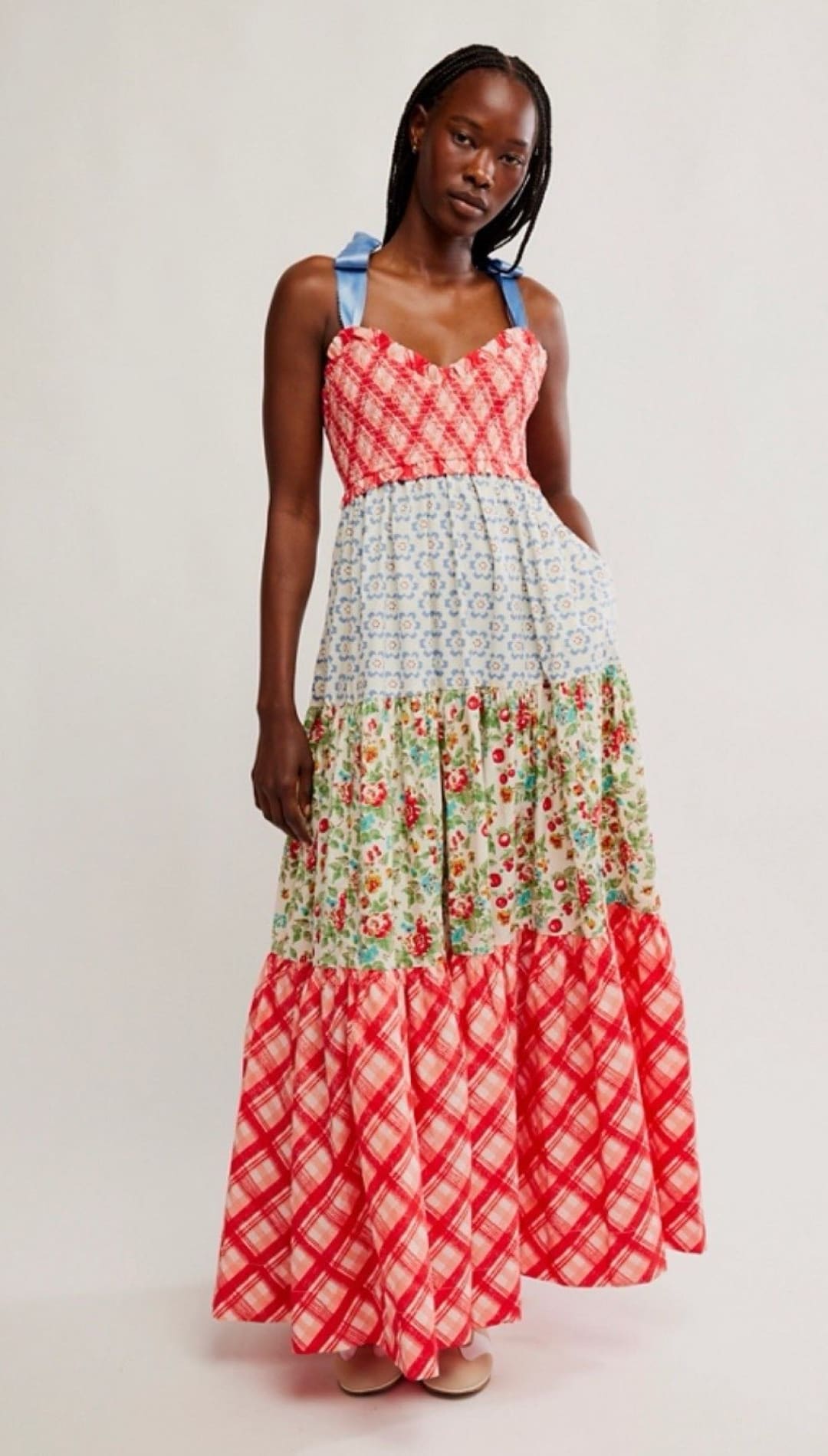 Colorful patchwork maxi dress.