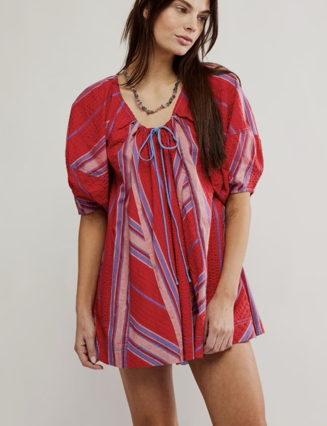 Red striped mini dress.