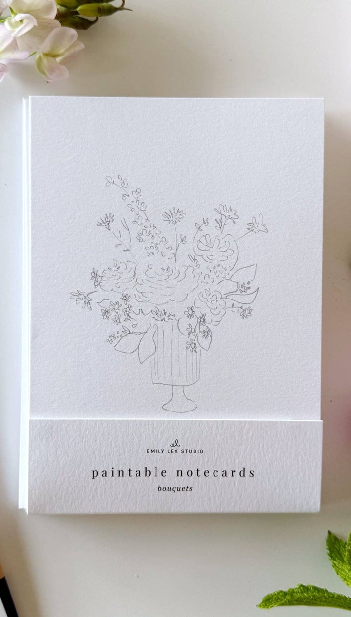 White floral notecards with a vase design, watercolor finish.