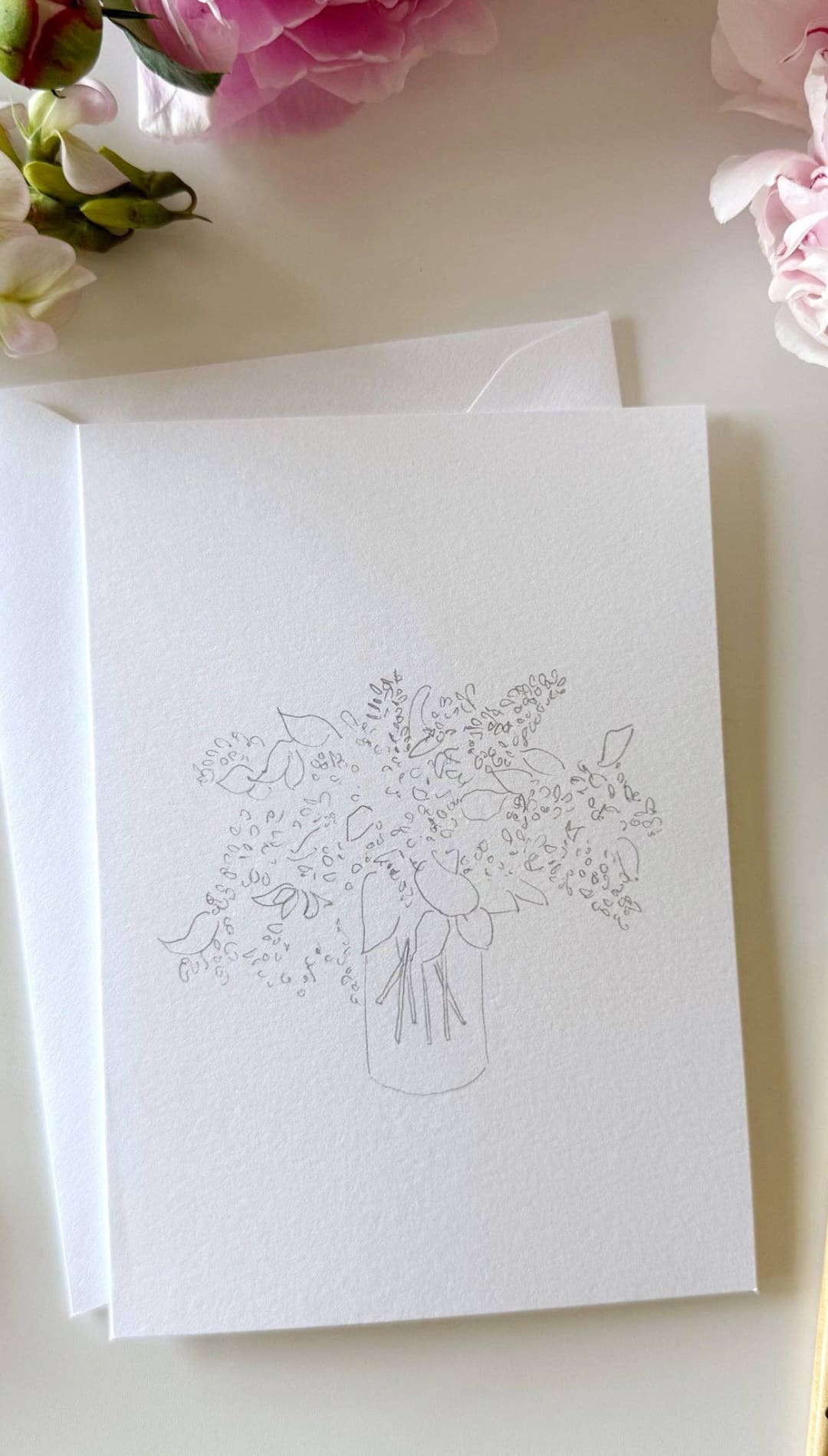 White mason jar floral sketch greeting card with gold foil accents