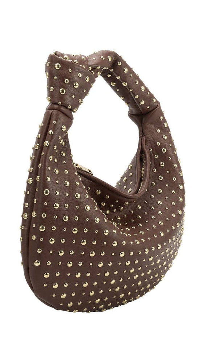 Brigitte Large Studded Chocolate Shoulder Bag