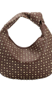 Brigitte Large Studded Chocolate Shoulder Bag