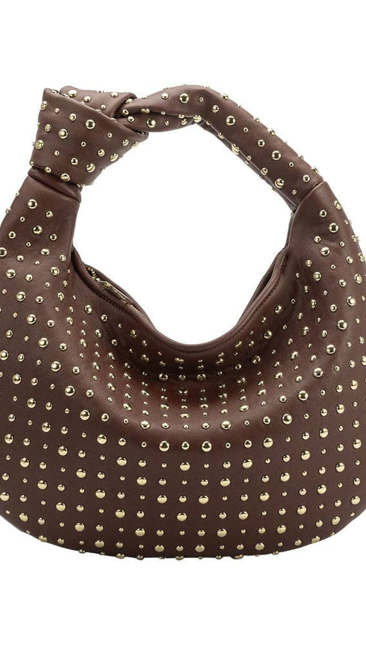 Brigitte Large Studded Chocolate Shoulder Bag