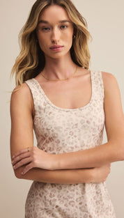 Women’s beige and grey leopard print tank top.