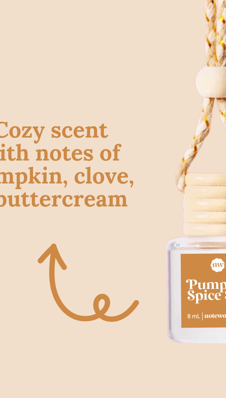 Pumpkin spice scented diffuser bottle with wooden cap and rope hanger, 2 oz.