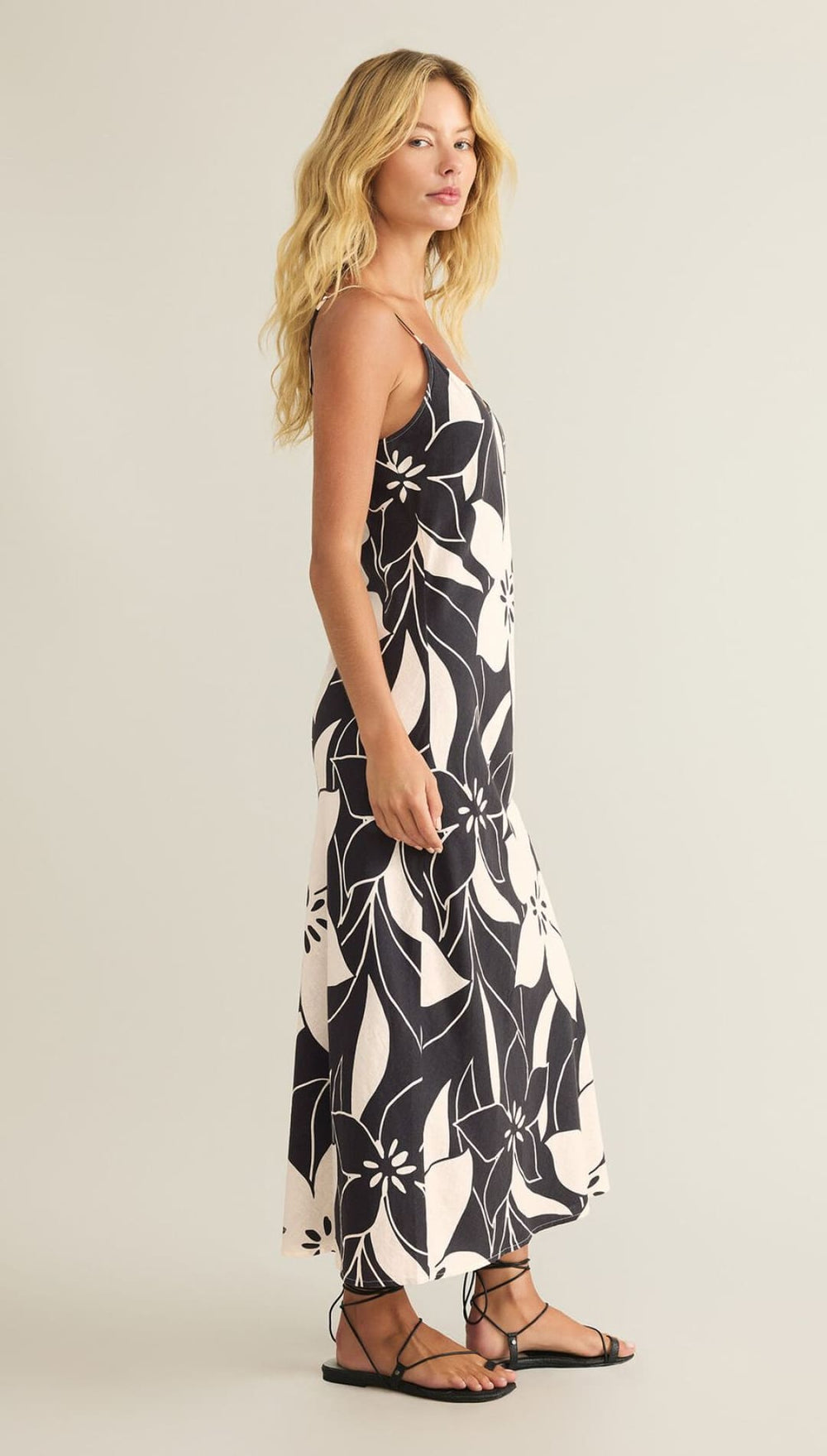 Black and white floral print sundress.